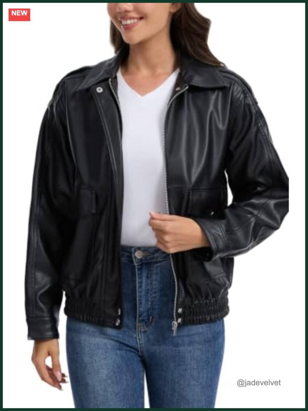 Faux Leather Moto Biker Jacket Square Shoulder Zip Snap Oversized